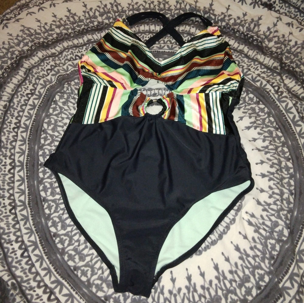 LAST CHANCE - NWOT | Colorful Striped Cutout One Piece Swimsuit